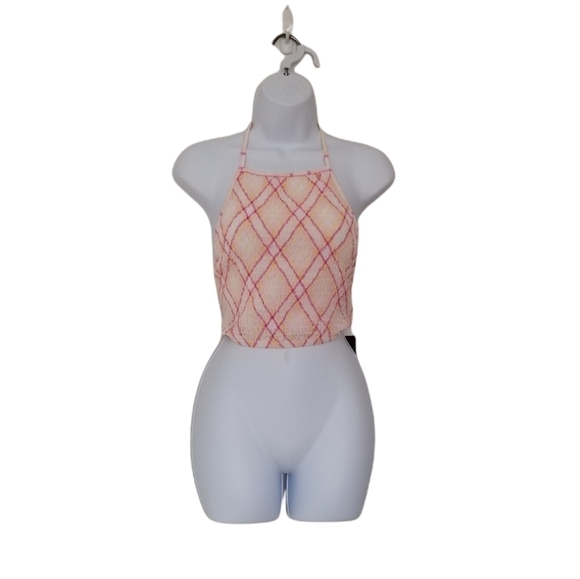 Forever 21 Plaid Smocked Back Tie Cropped Halter Top Size Large. - Picture 2 of 8